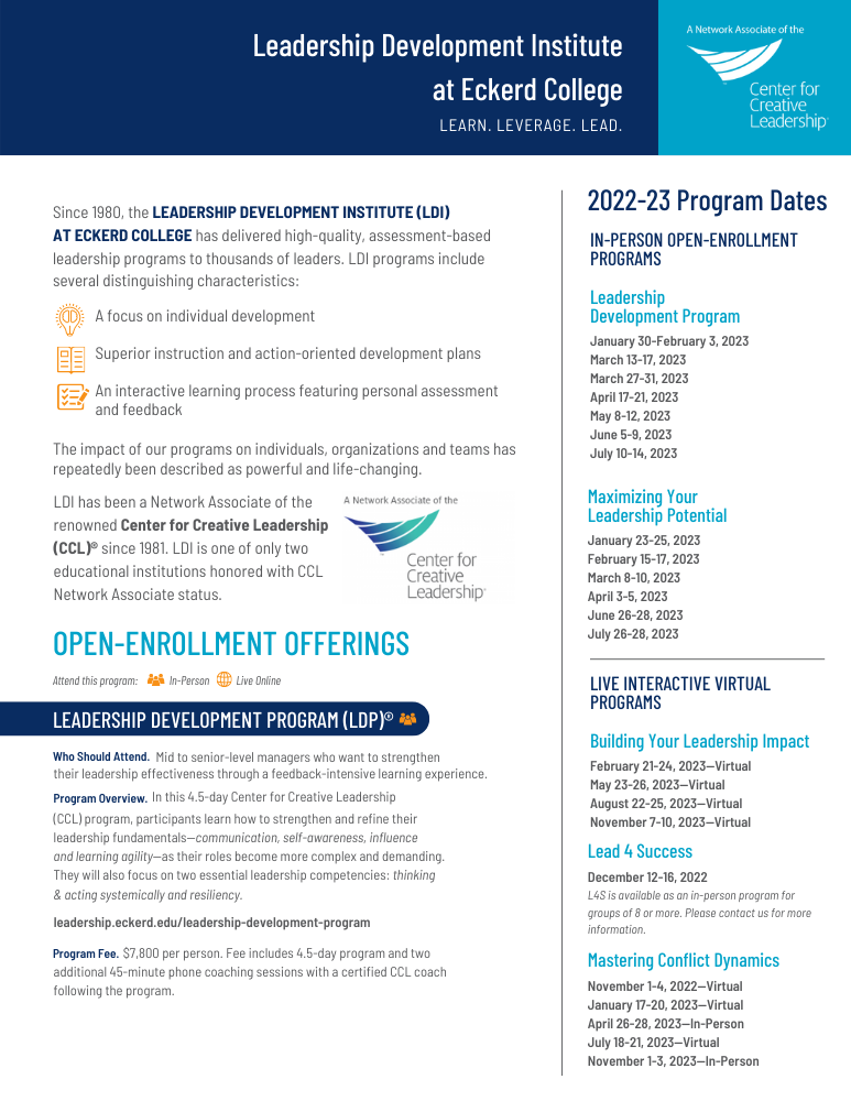 LDI OpenEnrollment Programs Leadership Development Institute (LDI)